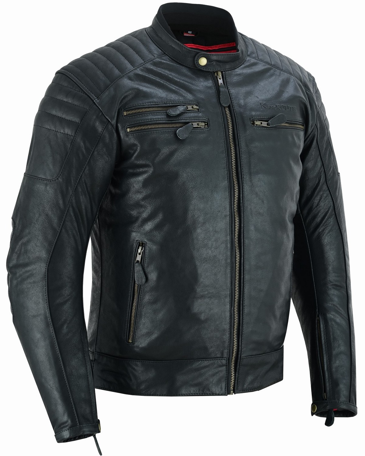CHAQUETA DE MOTO EN PIEL DE BÚFALO ESTILO VINTAGE CON FORRO Y PROTECCIONES CE EXTRAIBLES