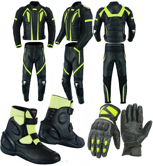 RACING PACK MONO DE DOS PIEZAS, BOTAS DE MOTO Y GUANTES DE CUERO PARA MOTORISTAS