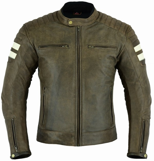 CHAQUETA DE MOTO EN CUERO DE BÚFALO ESTILO VINTAGE MARRON CON FORRO Y PROTECCIONES CE EXTRAIBLES
