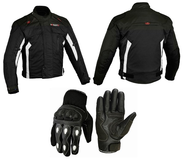 Pack de chaqueta de cordura y guantes de moto con protecciones