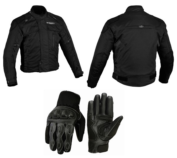 Pack de chaqueta de cordura y guantes de moto con protecciones