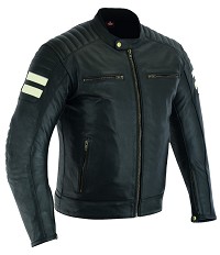CHAQUETA DE MOTO EN PIEL ESTILO VINTAGE NEGRO CON FORRO Y PROTECCIONES CE EXTRAIBLES