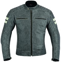 CHAQUETA DE MOTO EN PIEL BÚFALO VINTAGE GRIS CON FORRO Y PROTECCIONES CE EXTRAIBLES