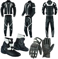 RACING PACK MONO DE DOS PIEZAS, BOTAS DE MOTO Y GUANTES DE CUERO PARA MOTORISTAS