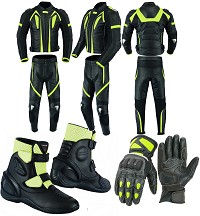 RACING PACK MONO DE DOS PIEZAS, BOTAS DE MOTO Y GUANTES DE CUERO PARA MOTORISTAS