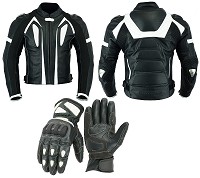PACK DE CHAQUETA Y GUANTES DE MOTO EN PIEL CON PROTECCIONES