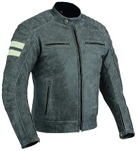 CHAQUETA DE MOTO EN PIEL BÚFALO VINTAGE GRIS CON FORRO Y PROTECCIONES CE EXTRAIBLES